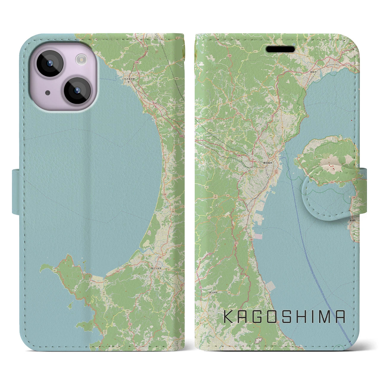 【鹿児島2(鹿児島県)】地図柄iPhoneケース(手帳タイプ)ナチュラル・iPhone 14 用