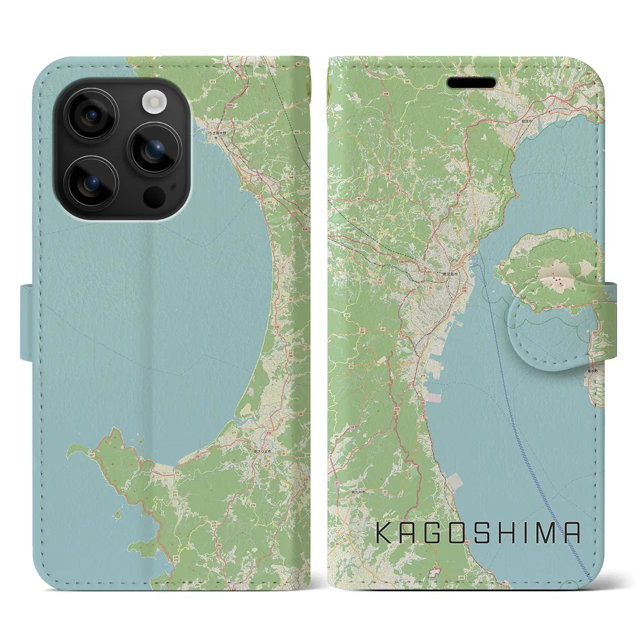 【鹿児島2(鹿児島県)】地図柄iPhoneケース(手帳タイプ)ナチュラル・iPhone 16 用
