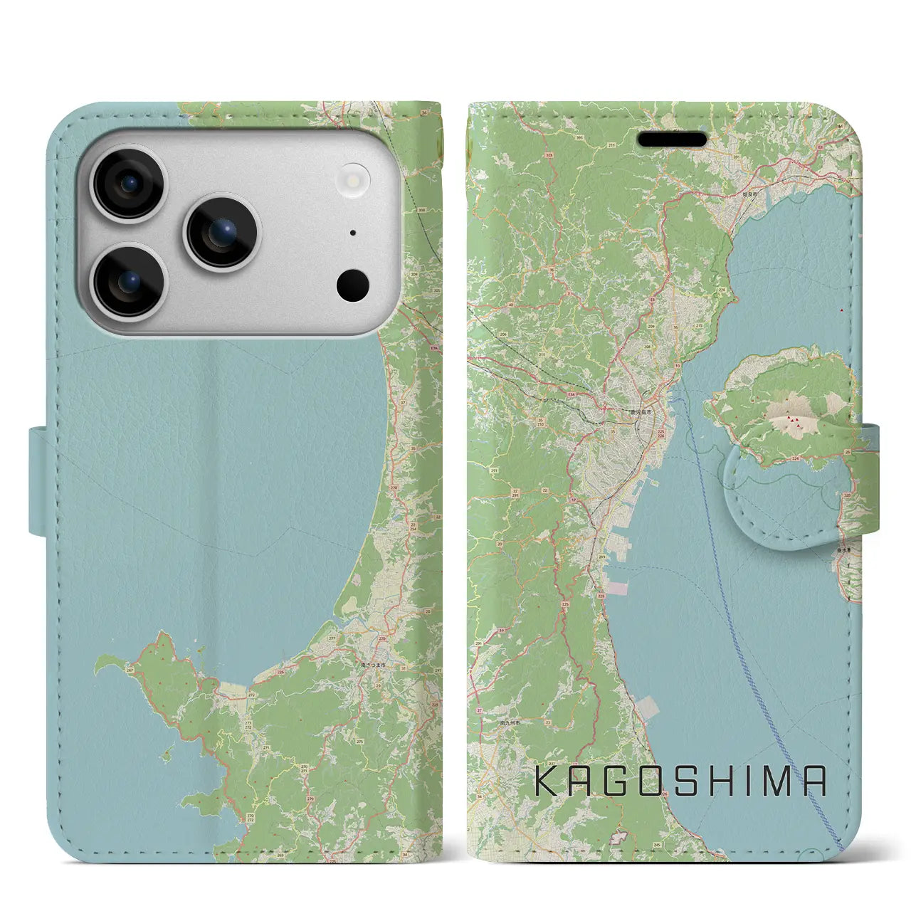 【鹿児島2(鹿児島県)】地図柄iPhoneケース(手帳タイプ)モノトーン・iPhone 17 Pro Max 用
