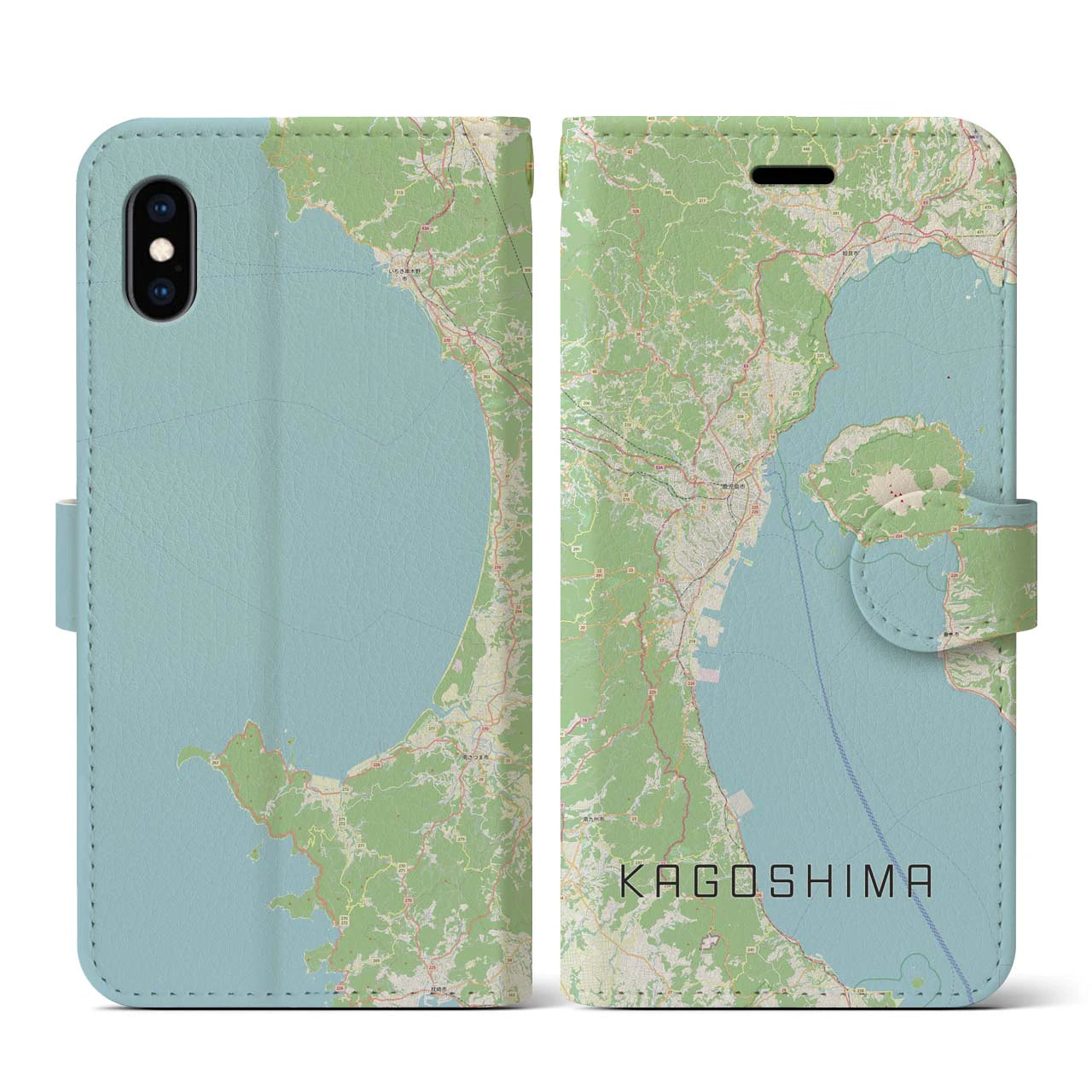 【鹿児島2(鹿児島県)】地図柄iPhoneケース(手帳タイプ)ナチュラル・iPhone XS / X 用