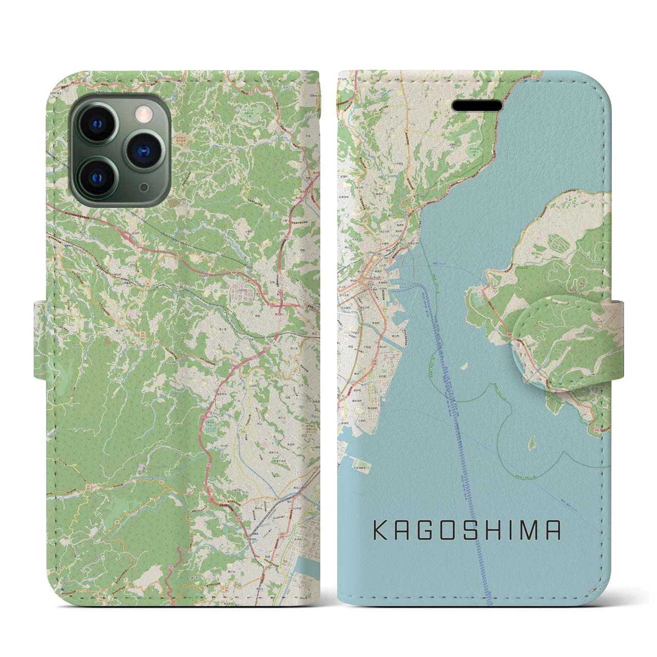 【鹿児島(鹿児島県)】地図柄iPhoneケース(手帳タイプ)ナチュラル・iPhone 11 Pro 用