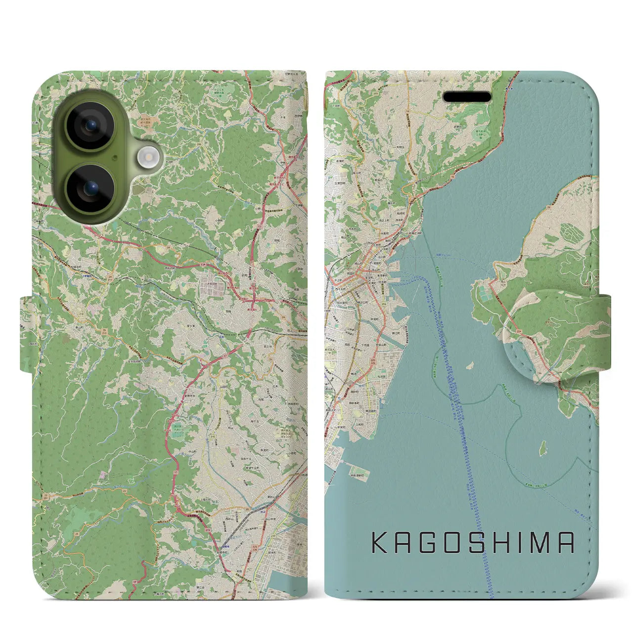 【鹿児島(鹿児島県)】地図柄iPhoneケース(手帳タイプ)ナチュラル・iPhone 17 Pro Max 用