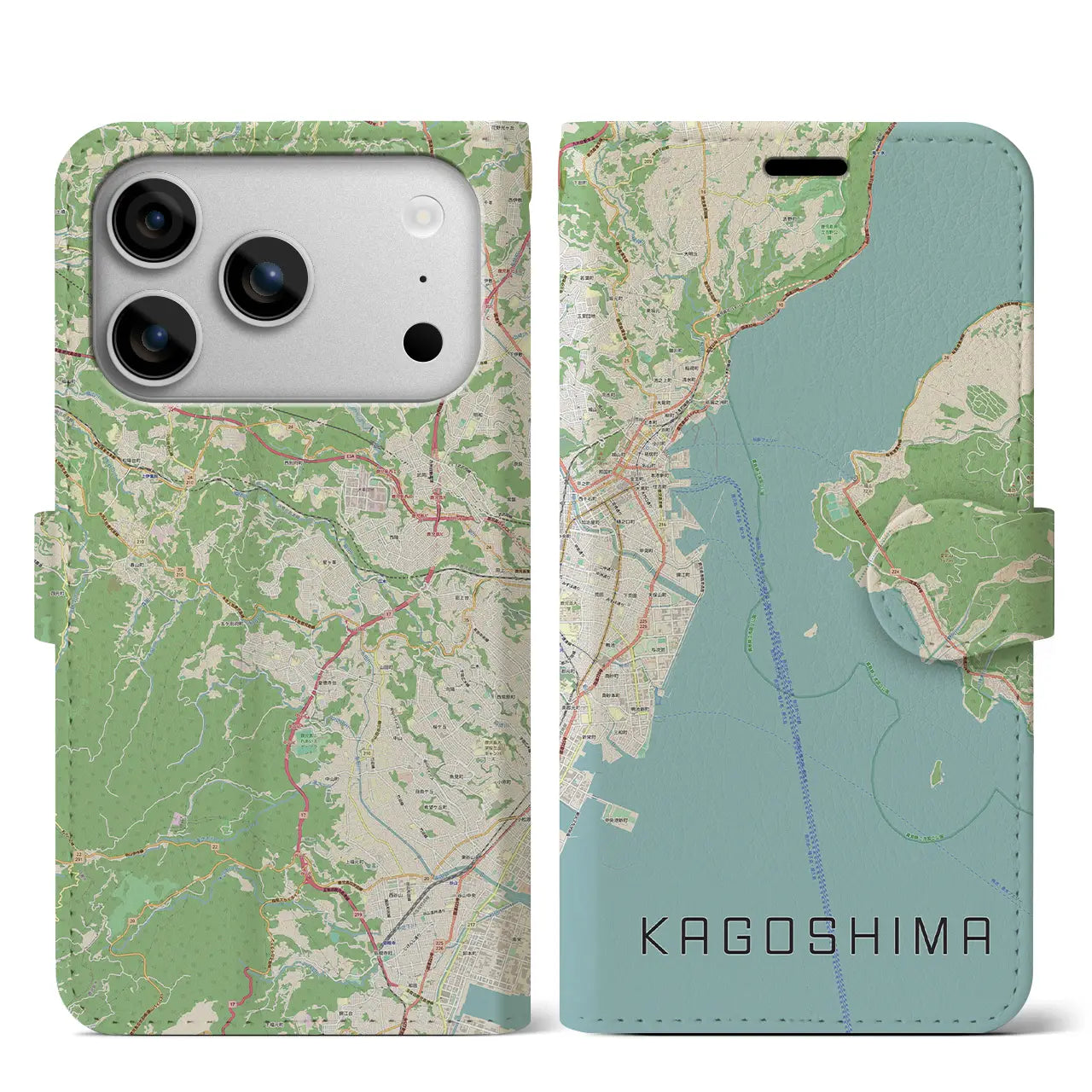 【鹿児島(鹿児島県)】地図柄iPhoneケース(手帳タイプ)