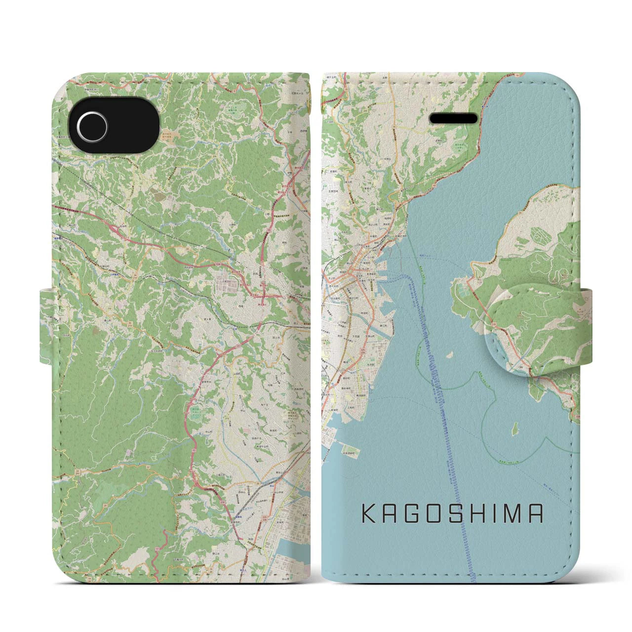 【鹿児島(鹿児島県)】地図柄iPhoneケース(手帳タイプ)ナチュラル・iPhone SE(第3 / 第2世代) / 8 / 7 / 6s / 6 用