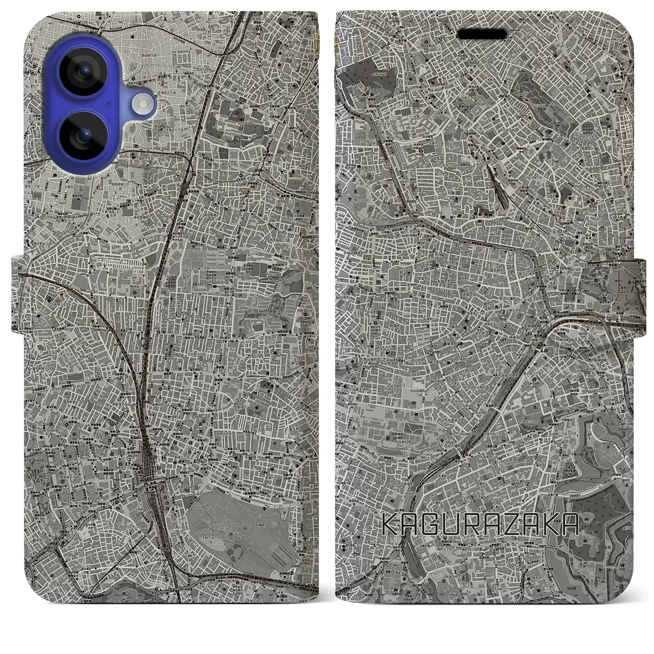 【神楽坂(東京都)】地図柄iPhoneケース(手帳タイプ)モノトーン・iPhone 16 Pro Max 用