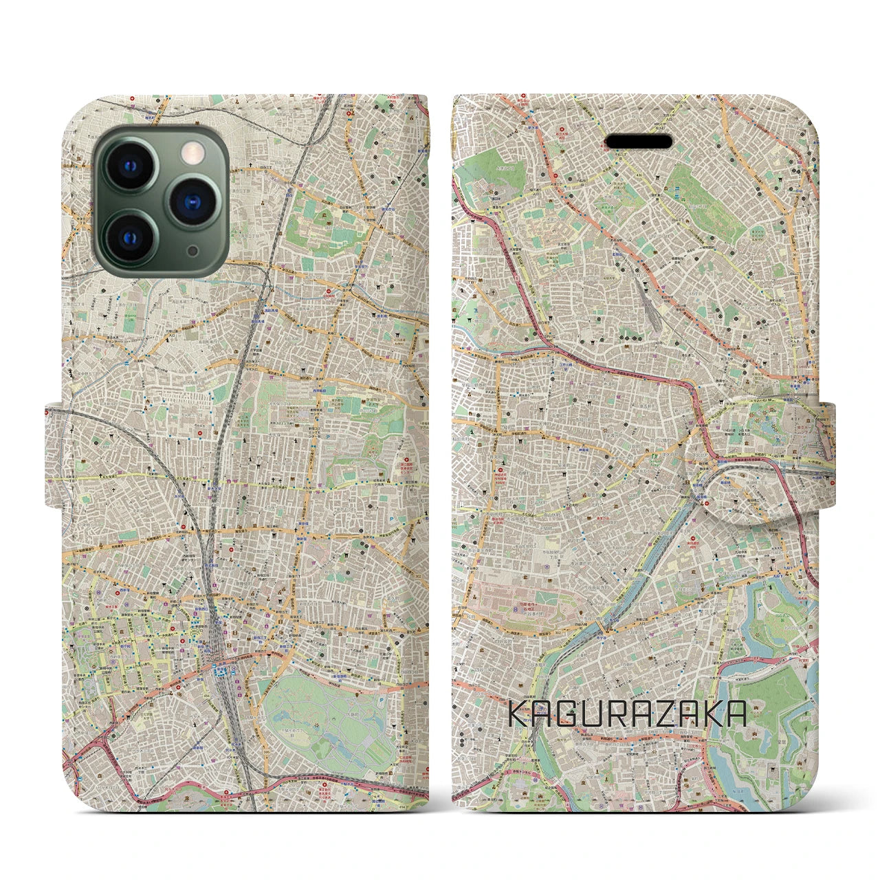【神楽坂(東京都)】地図柄iPhoneケース(手帳タイプ)ナチュラル・iPhone 11 Pro 用
