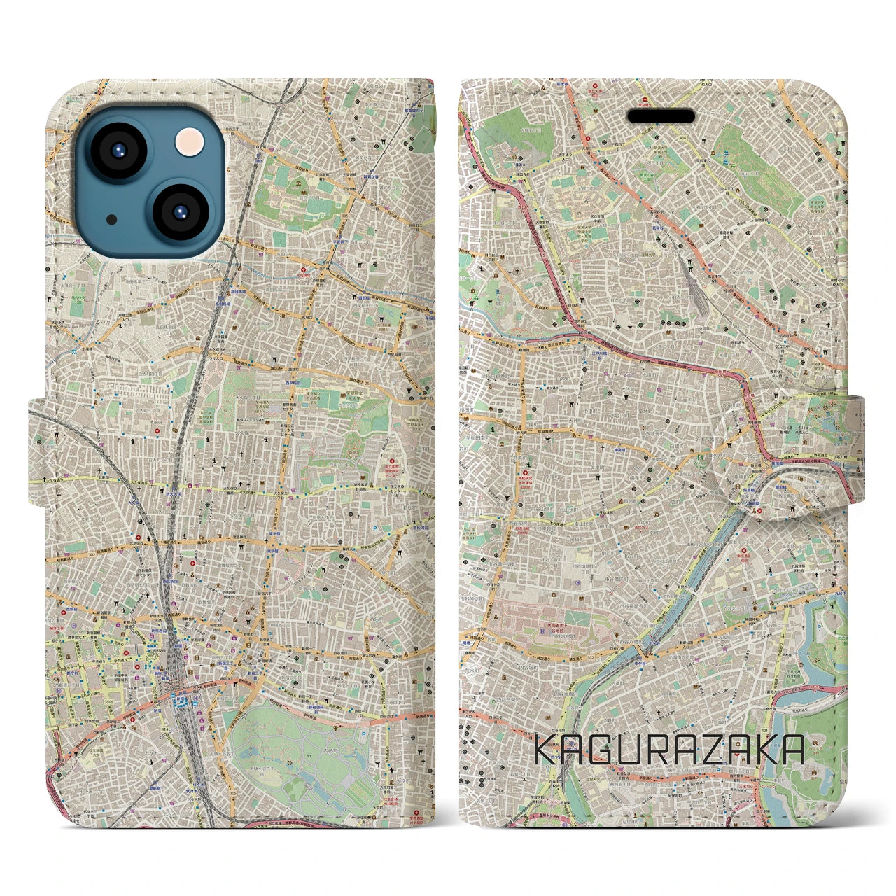 【神楽坂(東京都)】地図柄iPhoneケース(手帳タイプ)ナチュラル・iPhone 13 用