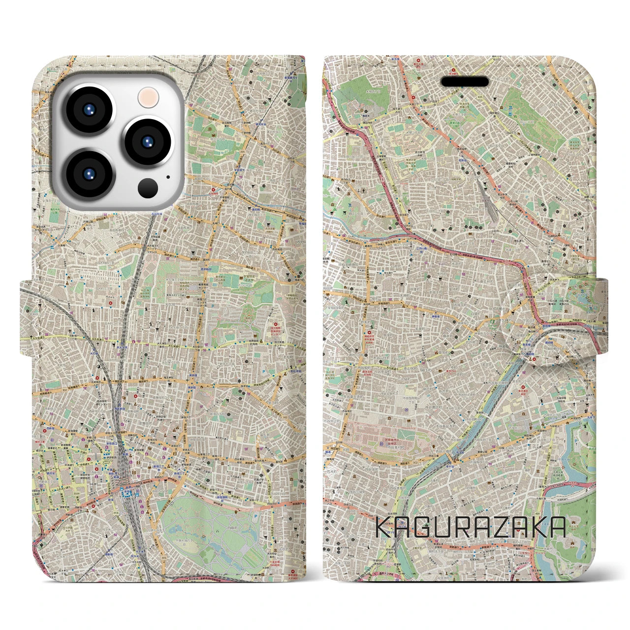 【神楽坂(東京都)】地図柄iPhoneケース(手帳タイプ)ナチュラル・iPhone 13 Pro 用