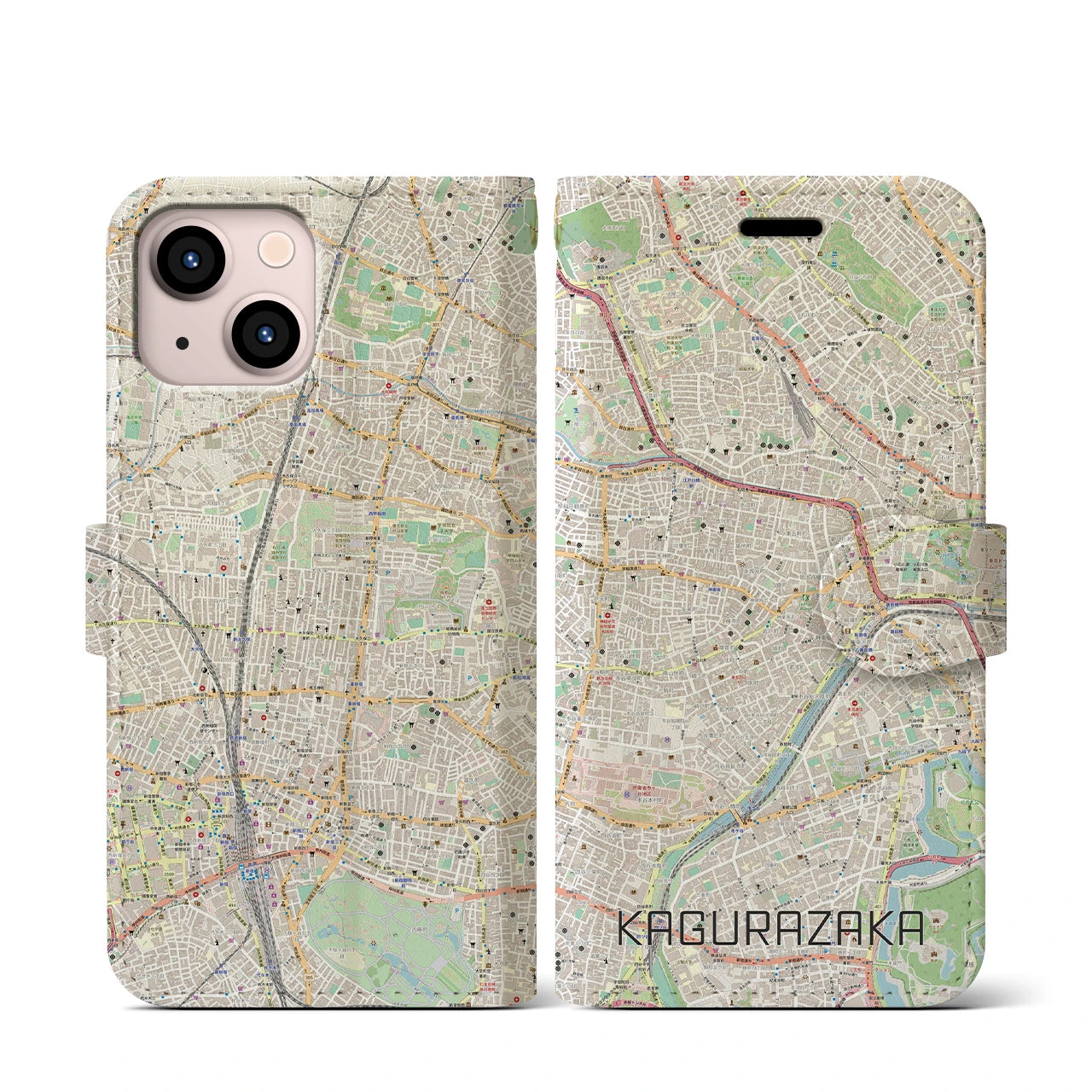 【神楽坂(東京都)】地図柄iPhoneケース(手帳タイプ)ナチュラル・iPhone 13 mini 用