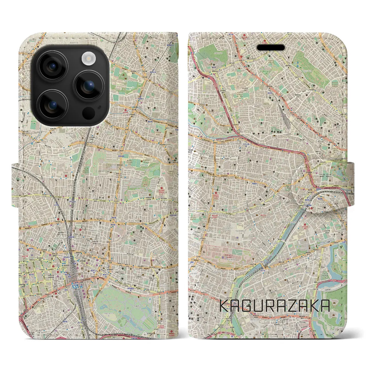 【神楽坂(東京都)】地図柄iPhoneケース(手帳タイプ)ナチュラル・iPhone 16 用