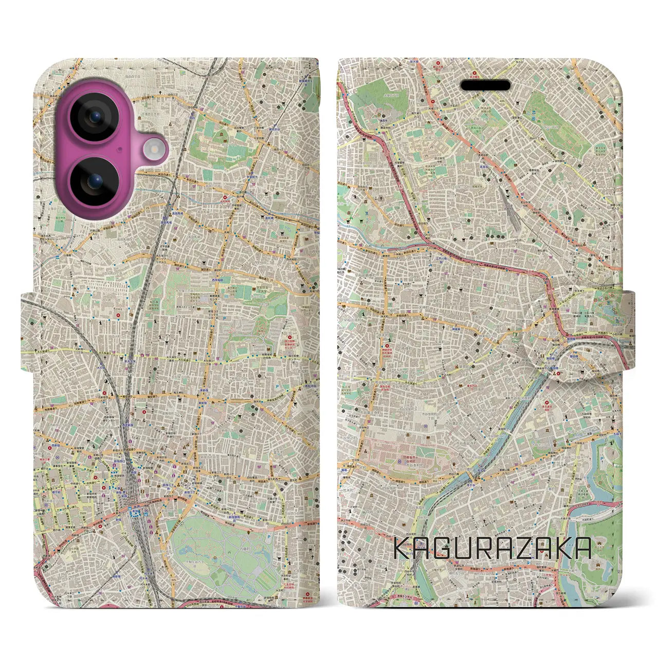 【神楽坂(東京都)】地図柄iPhoneケース(手帳タイプ)ナチュラル・iPhone 16 Pro 用