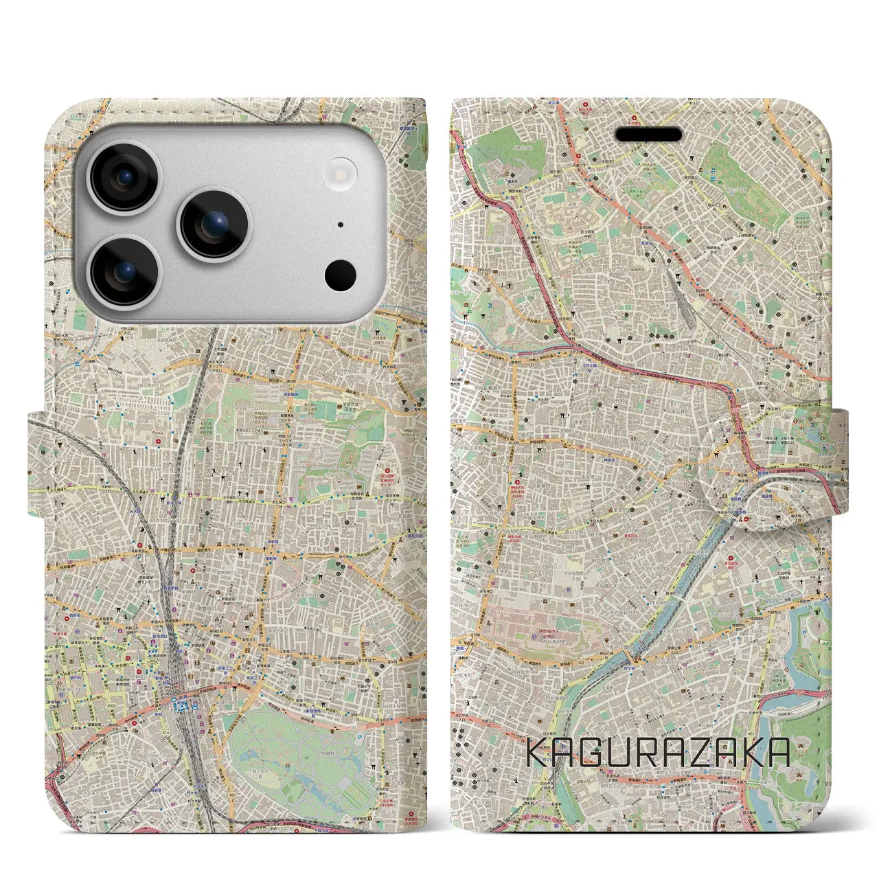【神楽坂(東京都)】地図柄iPhoneケース(手帳タイプ)モノトーン・iPhone 17 Pro Max 用