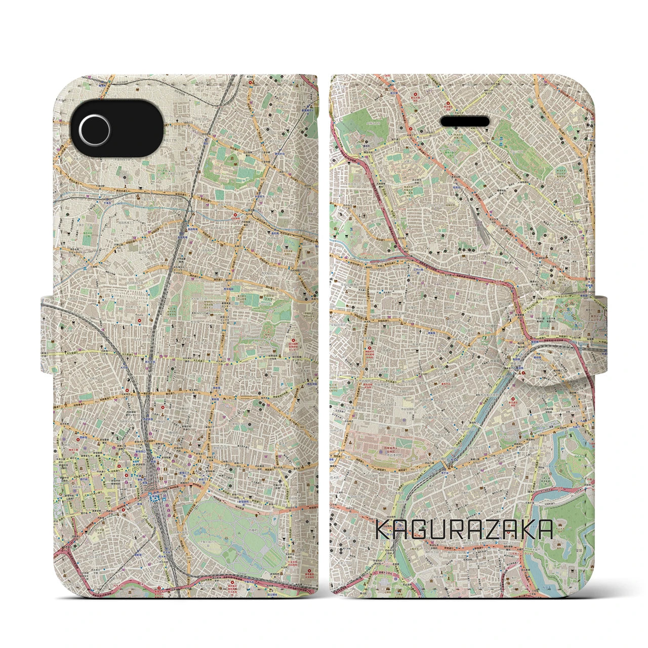 【神楽坂(東京都)】地図柄iPhoneケース(手帳タイプ)ナチュラル・iPhone SE(第3 / 第2世代) / 8 / 7 / 6s / 6 用