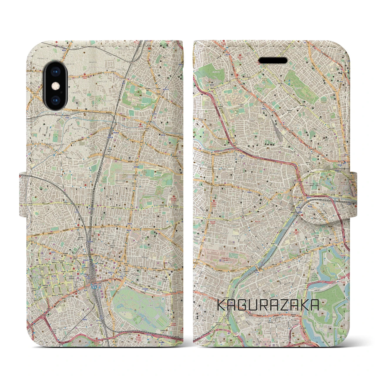 【神楽坂(東京都)】地図柄iPhoneケース(手帳タイプ)ナチュラル・iPhone XS / X 用