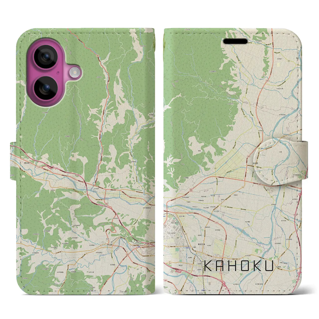 【河北(山形県)】地図柄iPhoneケース(手帳タイプ)ナチュラル・iPhone 16 Pro 用