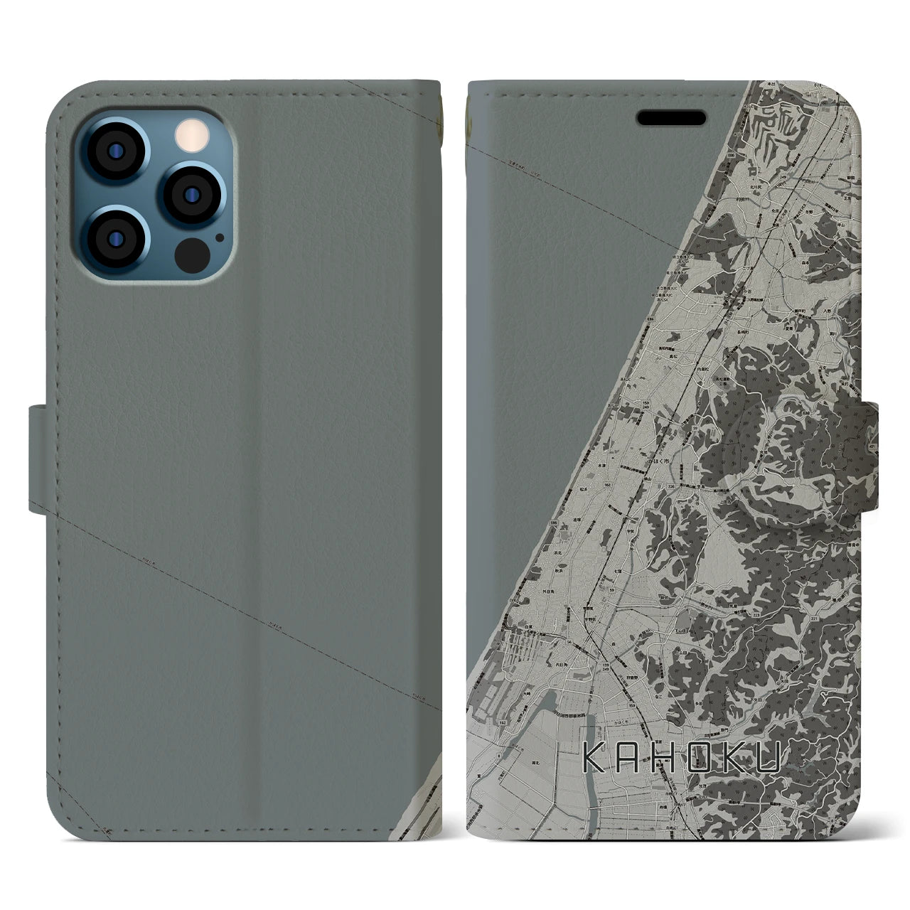 【かほく(石川県)】地図柄iPhoneケース(手帳タイプ)