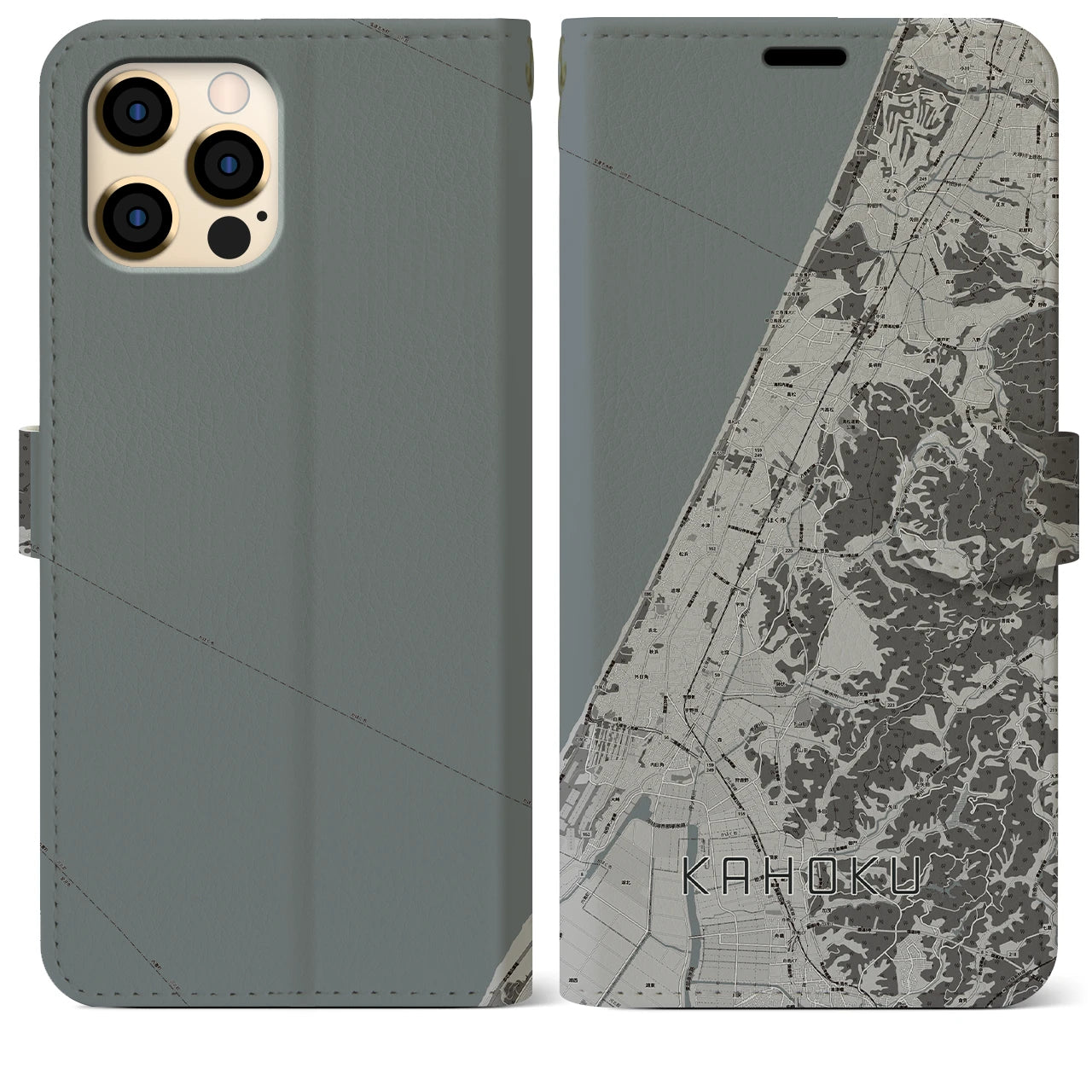 【かほく(石川県)】地図柄iPhoneケース(手帳タイプ)