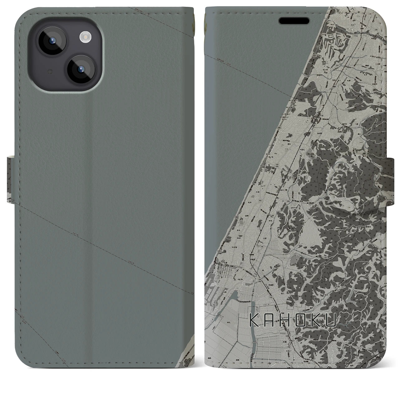 【かほく(石川県)】地図柄iPhoneケース(手帳タイプ)