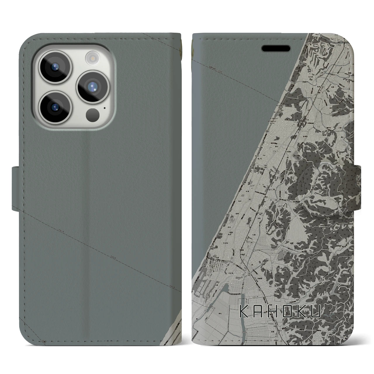 【かほく(石川県)】地図柄iPhoneケース(手帳タイプ)