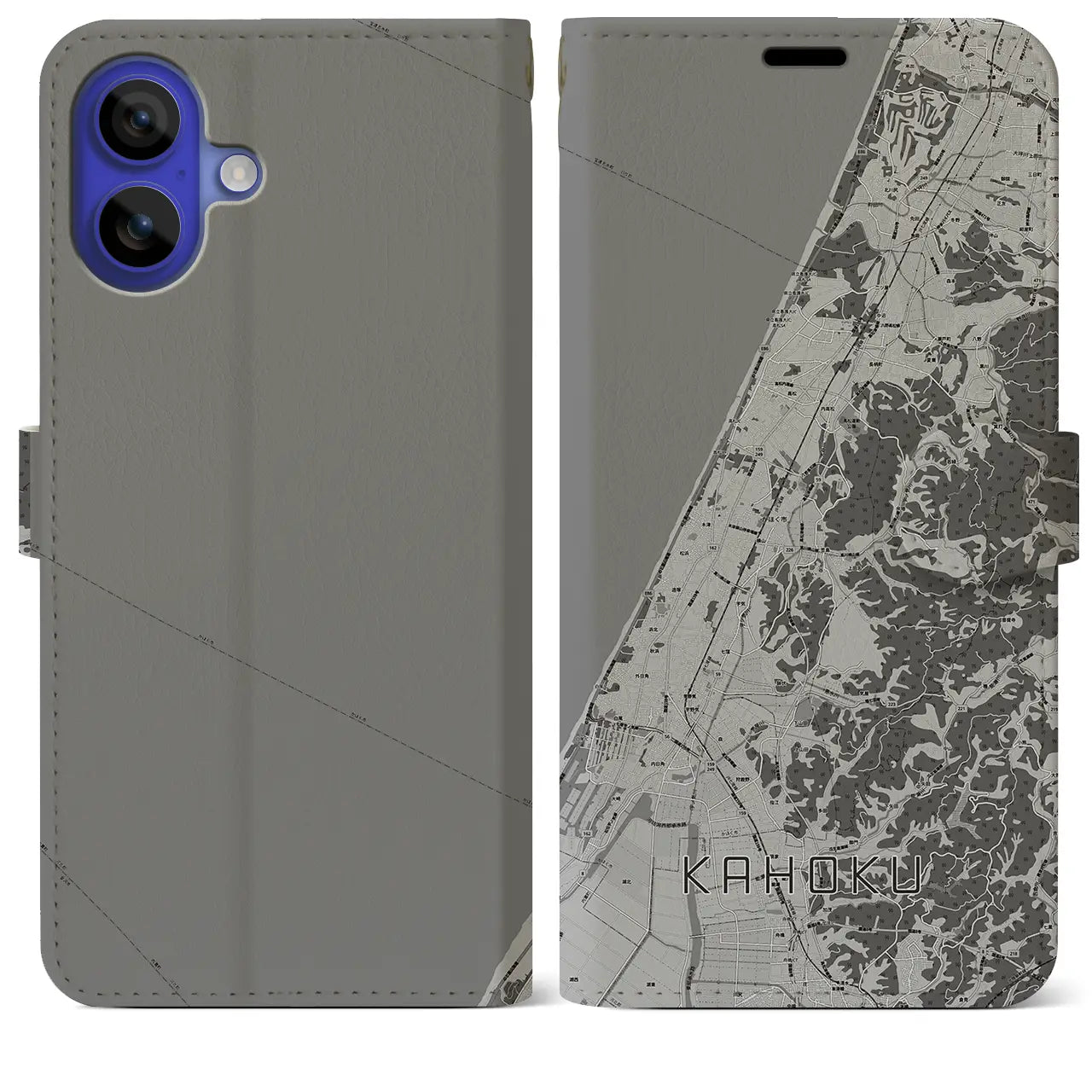 【かほく(石川県)】地図柄iPhoneケース(手帳タイプ)