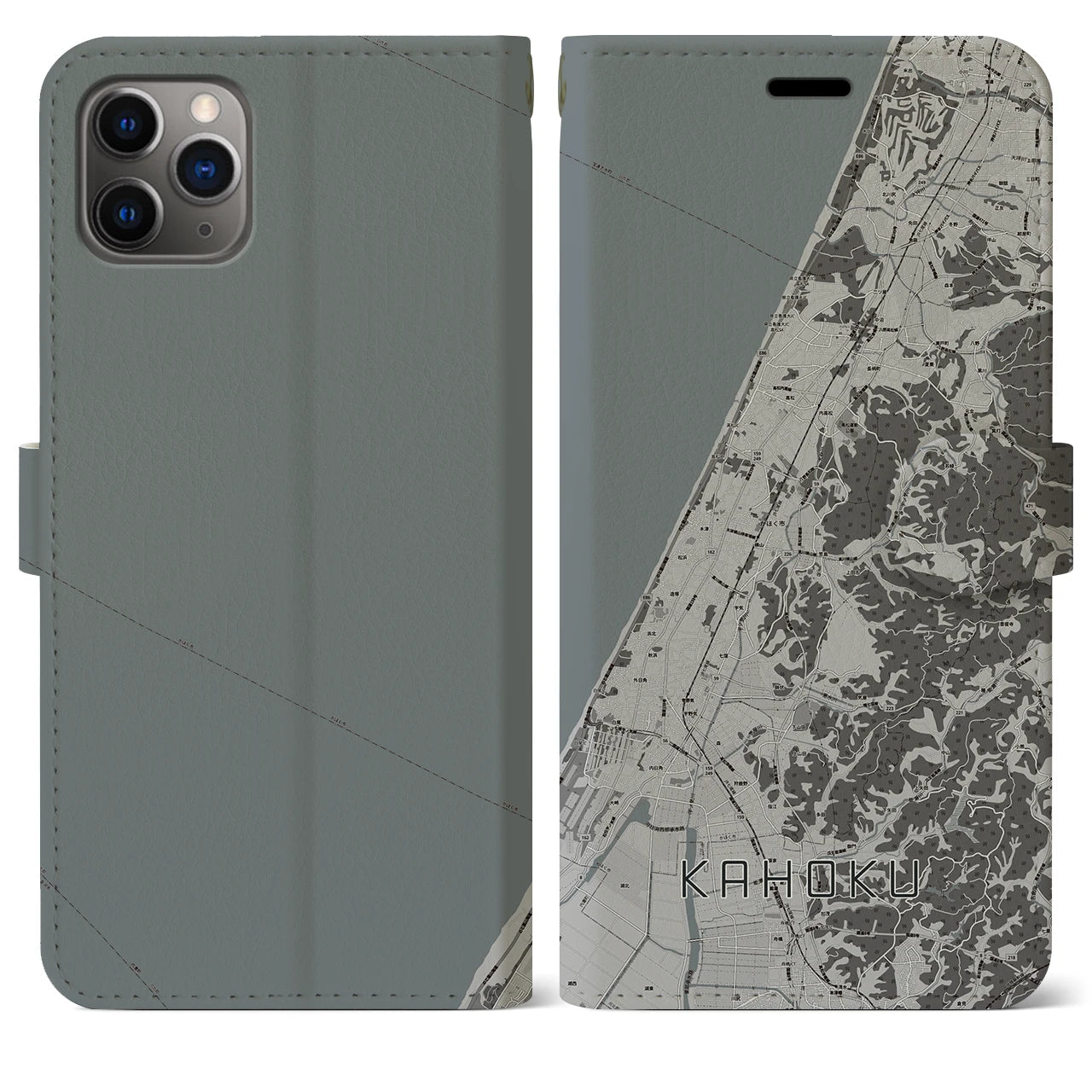 【かほく(石川県)】地図柄iPhoneケース(手帳タイプ)