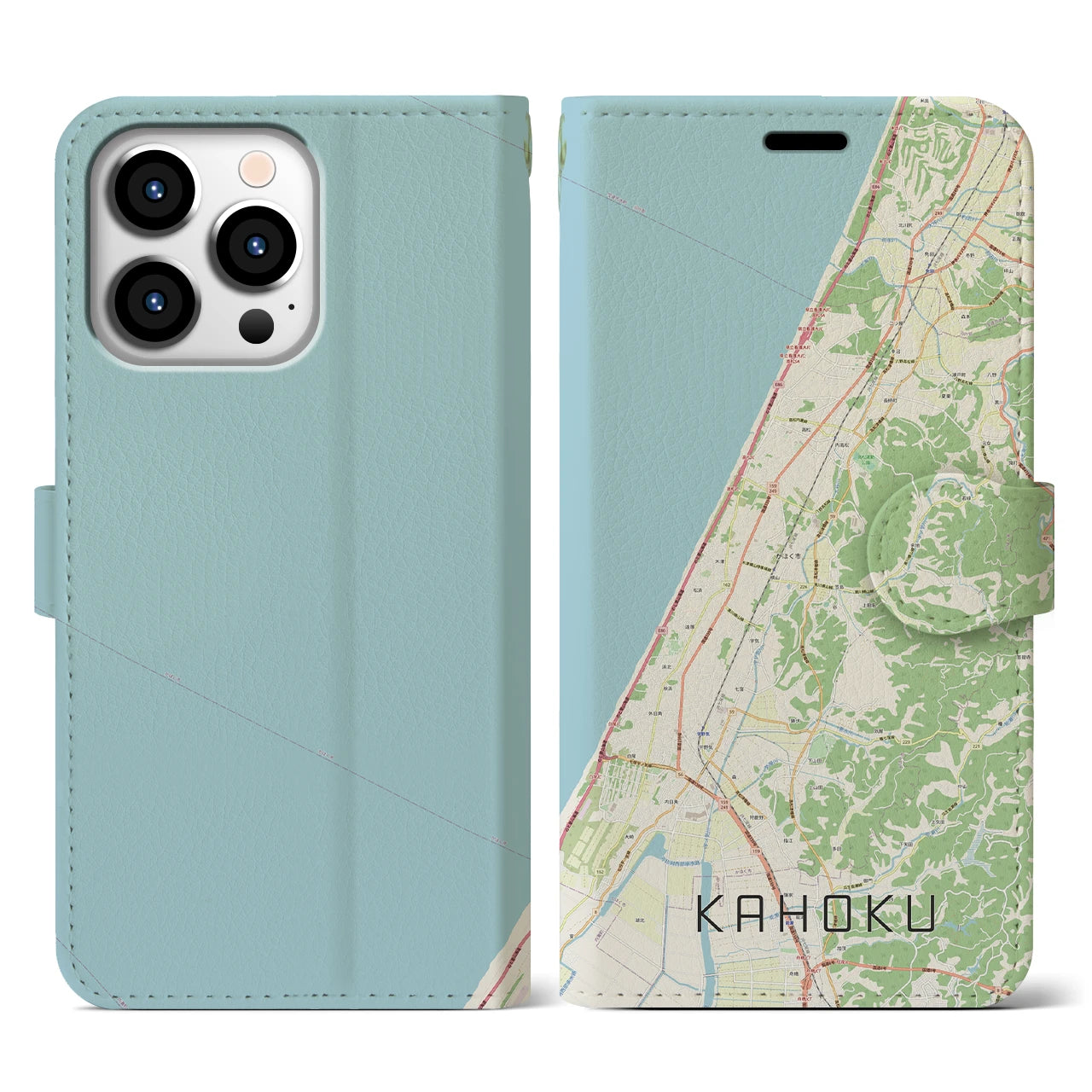 【かほく(石川県)】地図柄iPhoneケース(手帳タイプ)