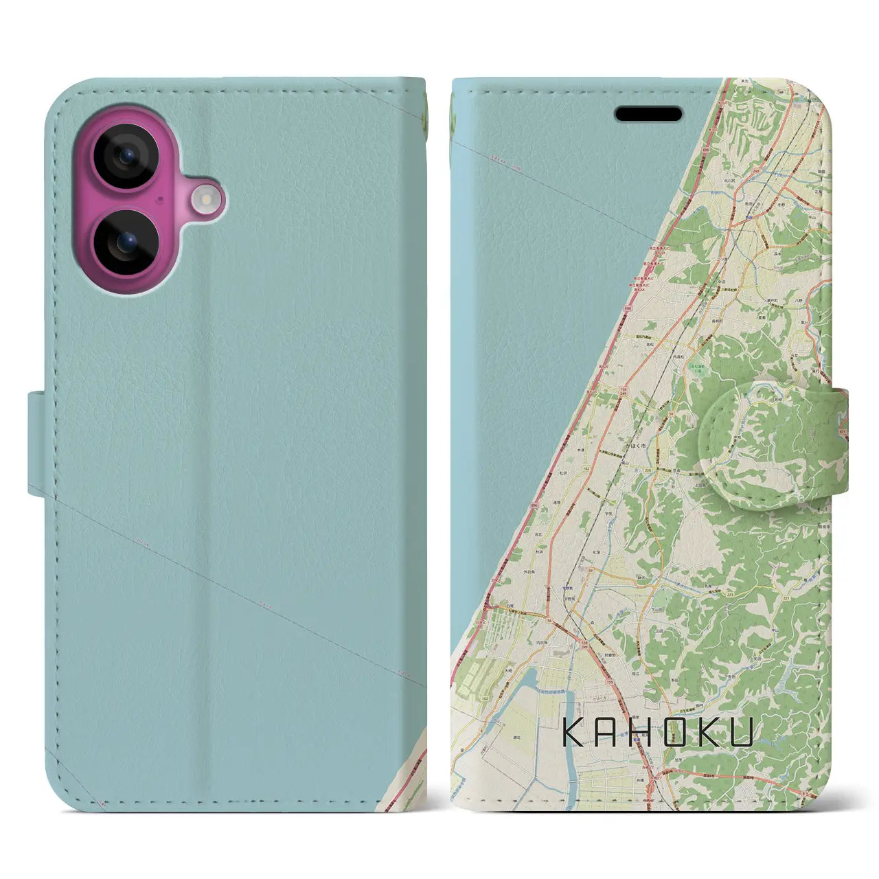 【かほく(石川県)】地図柄iPhoneケース(手帳タイプ)ナチュラル・iPhone 16 Pro 用