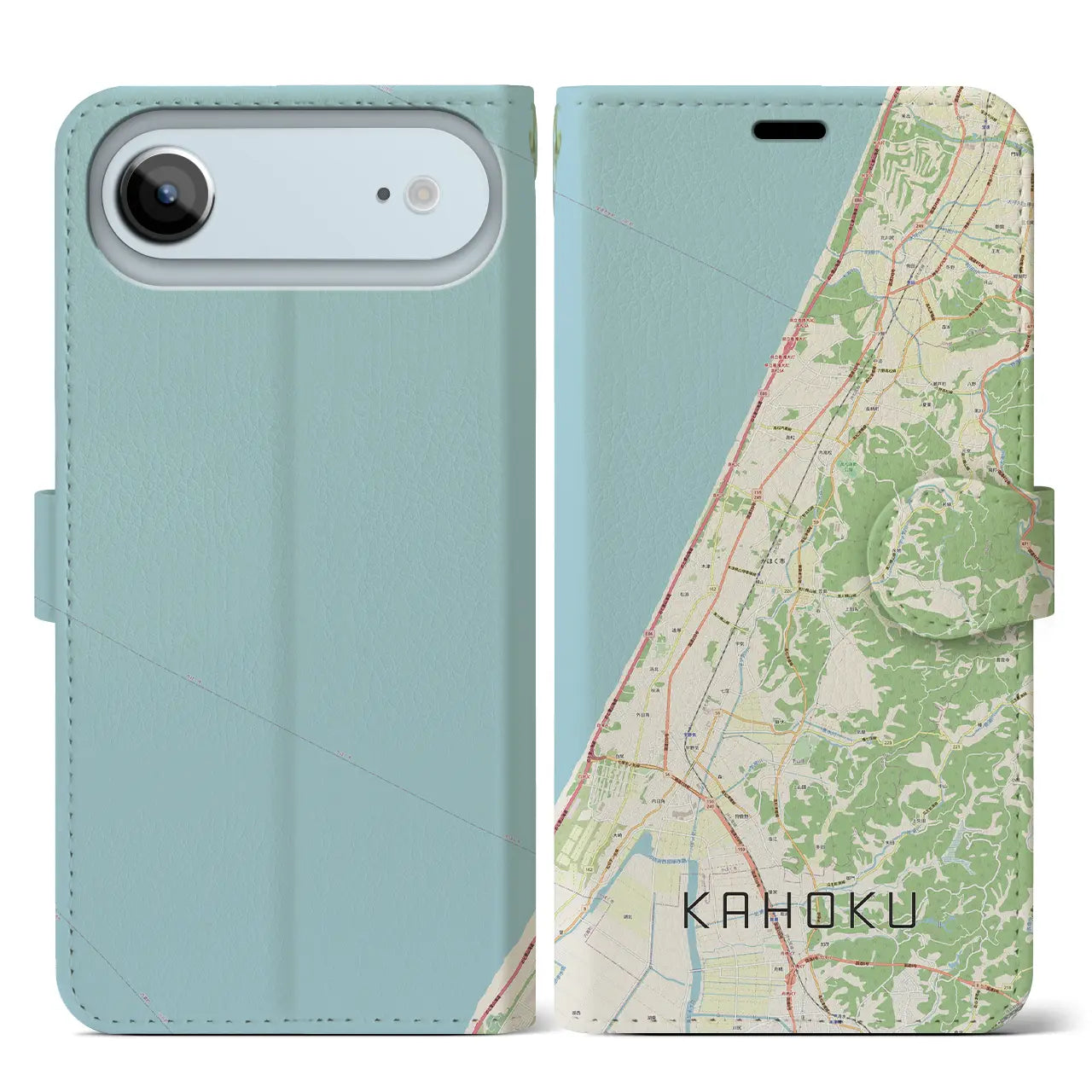 【かほく(石川県)】地図柄iPhoneケース(手帳タイプ)ナチュラル・iPhone 17 Pro Max 用