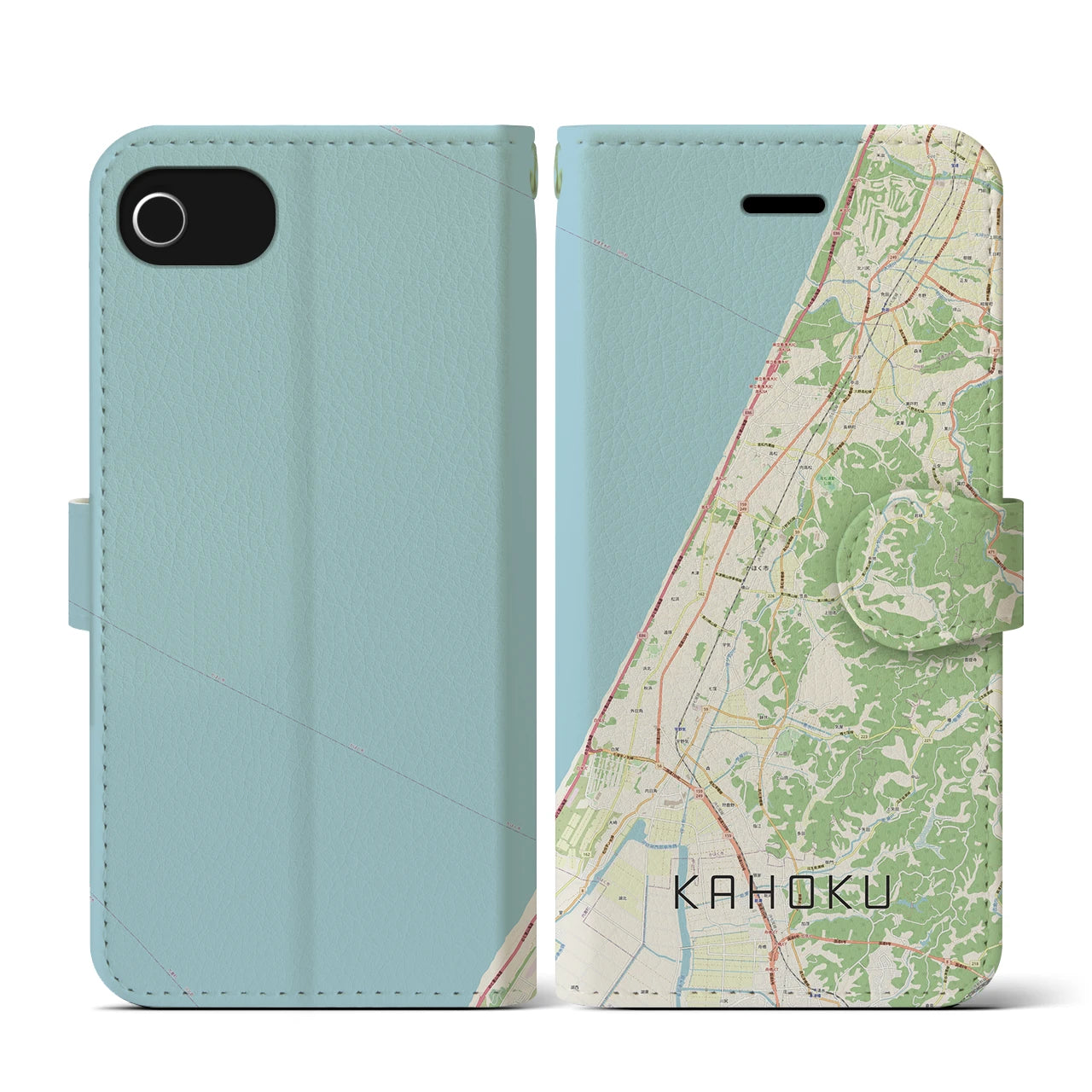 【かほく(石川県)】地図柄iPhoneケース(手帳タイプ)ナチュラル・iPhone SE(第3 / 第2世代) / 8 / 7 / 6s / 6 用