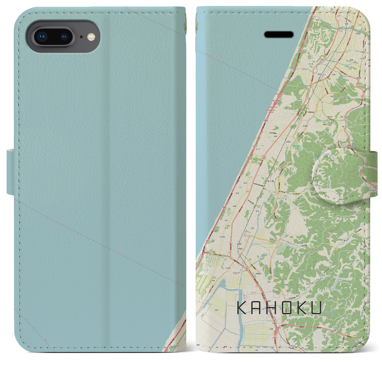 【かほく(石川県)】地図柄iPhoneケース(手帳タイプ)ナチュラル・iPhone 8Plus /7Plus / 6sPlus / 6Plus 用