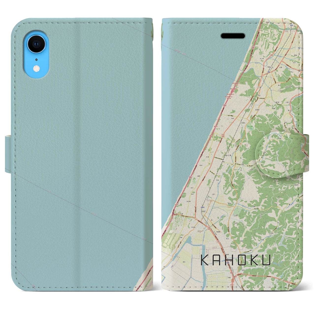 【かほく(石川県)】地図柄iPhoneケース(手帳タイプ)ナチュラル・iPhone XR 用