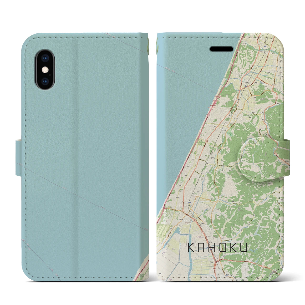 【かほく(石川県)】地図柄iPhoneケース(手帳タイプ)ナチュラル・iPhone XS / X 用