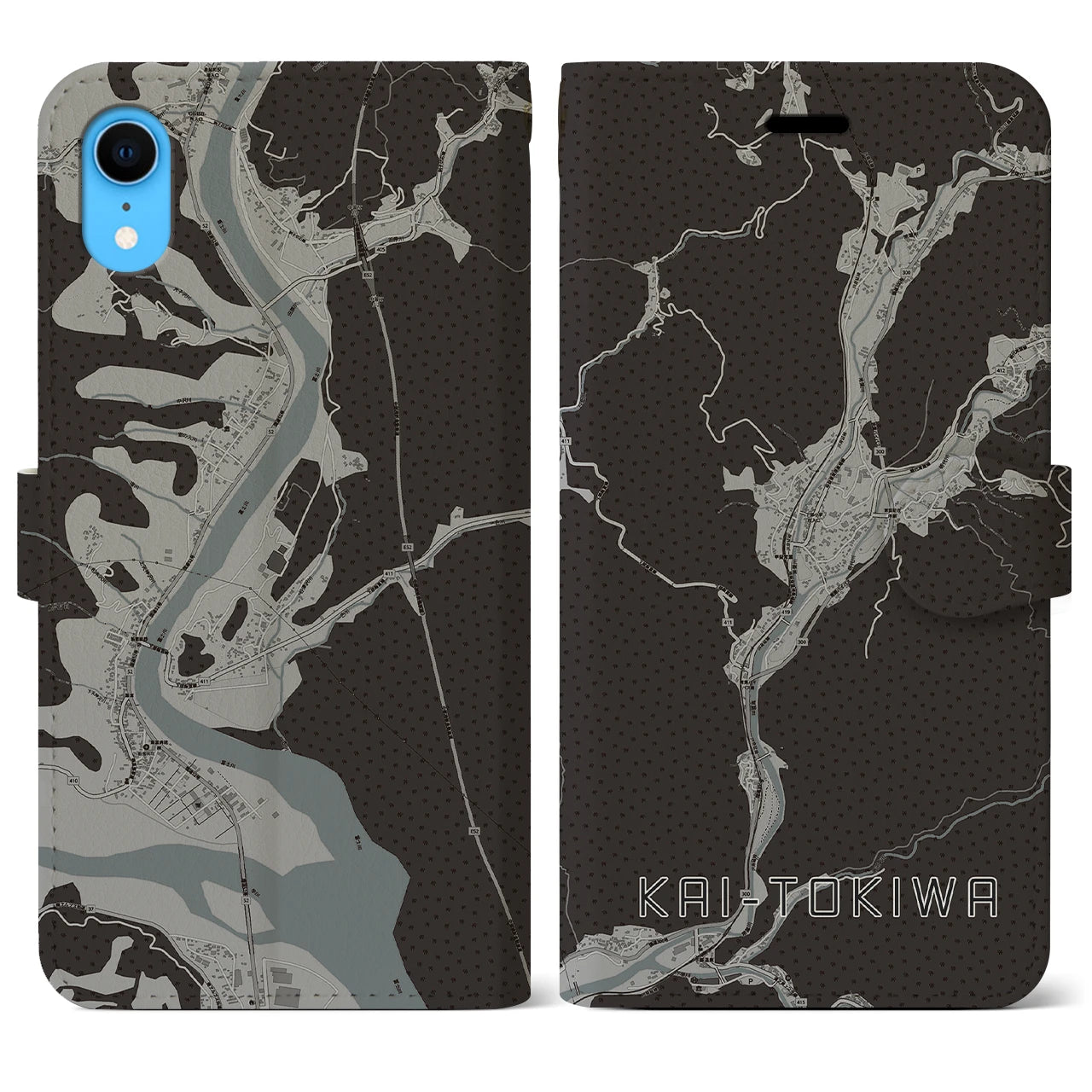【甲斐常葉(山梨県)】地図柄iPhoneケース(手帳タイプ)モノトーン・iPhone XR 用