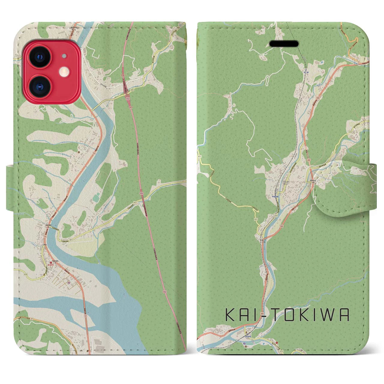 【甲斐常葉(山梨県)】地図柄iPhoneケース(手帳タイプ)ナチュラル・iPhone 11 用