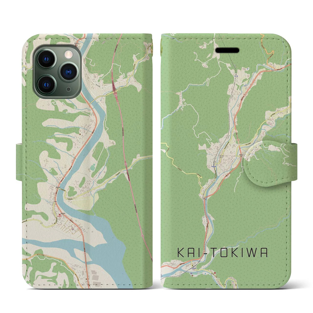 【甲斐常葉(山梨県)】地図柄iPhoneケース(手帳タイプ)ナチュラル・iPhone 11 Pro 用
