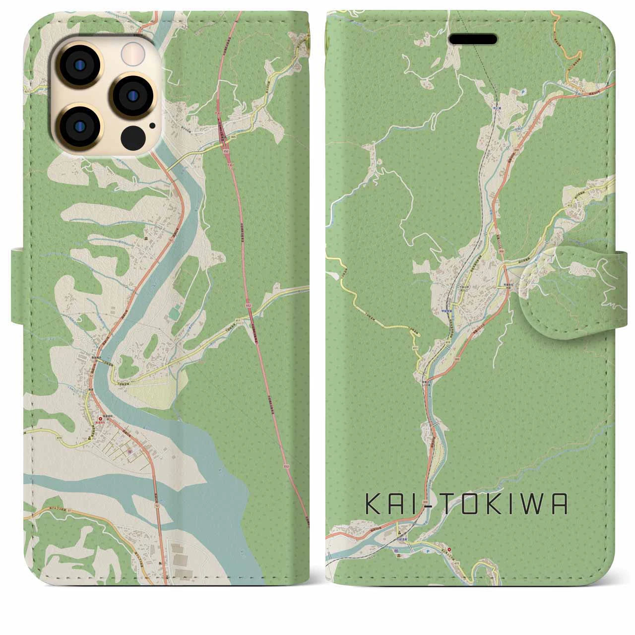 【甲斐常葉(山梨県)】地図柄iPhoneケース(手帳タイプ)ナチュラル・iPhone 12 Pro Max 用