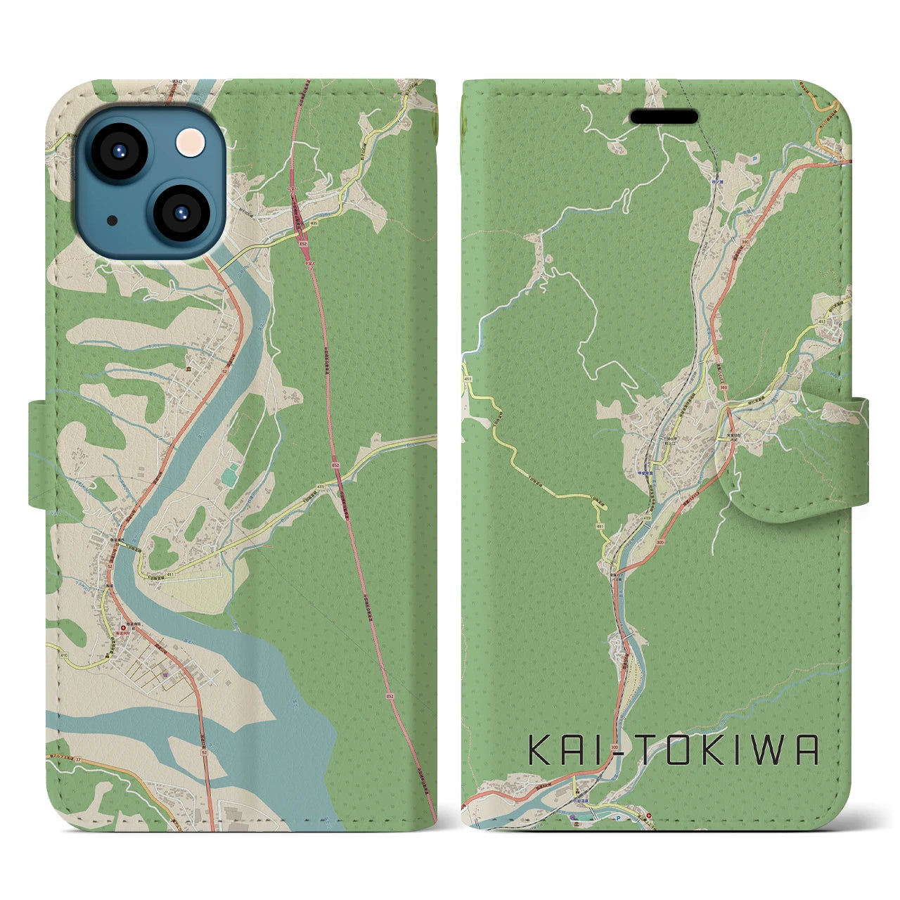 【甲斐常葉(山梨県)】地図柄iPhoneケース(手帳タイプ)ナチュラル・iPhone 13 用