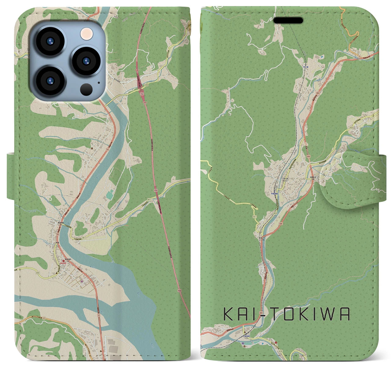 【甲斐常葉(山梨県)】地図柄iPhoneケース(手帳タイプ)ナチュラル・iPhone 13 Pro Max 用