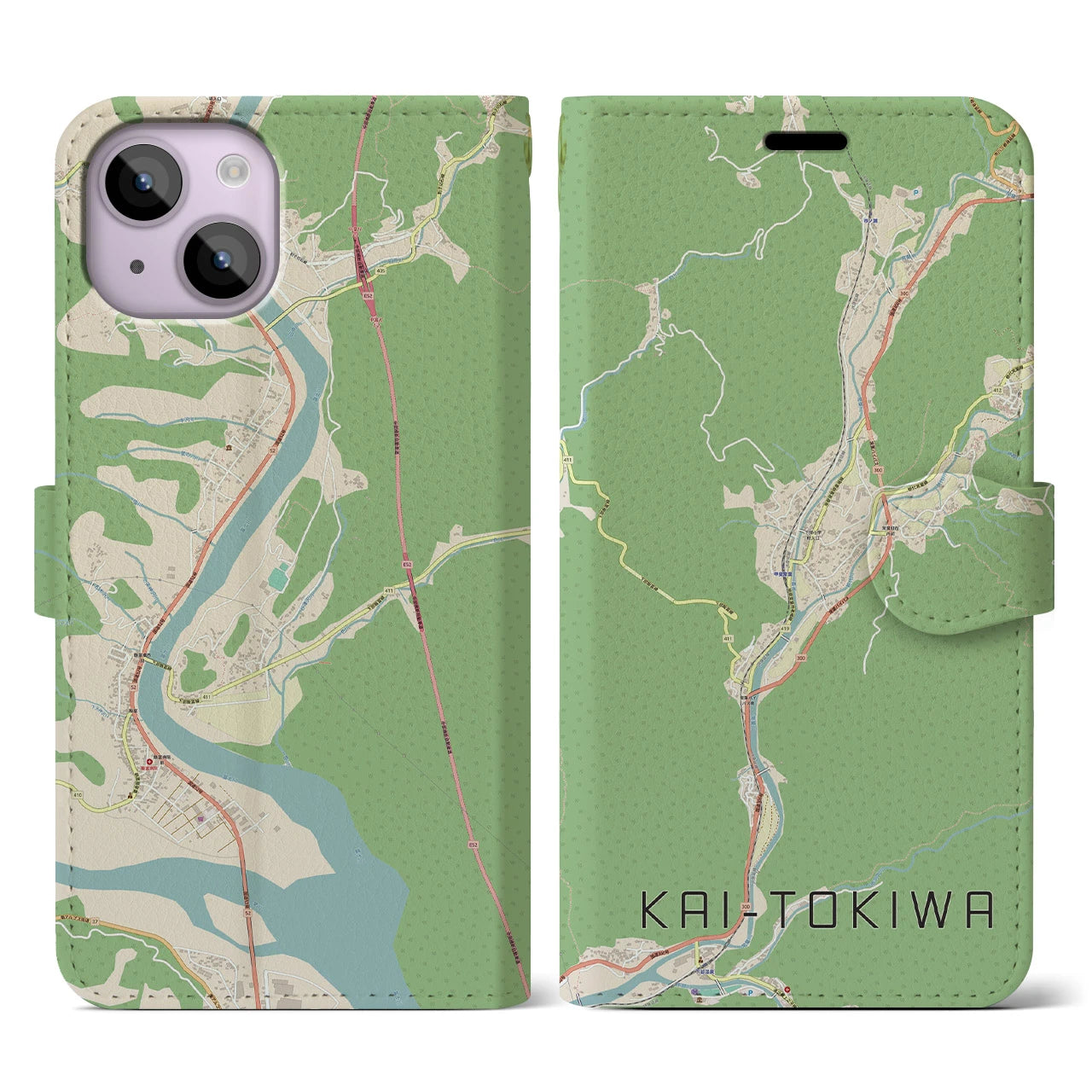 【甲斐常葉(山梨県)】地図柄iPhoneケース(手帳タイプ)ナチュラル・iPhone 14 用