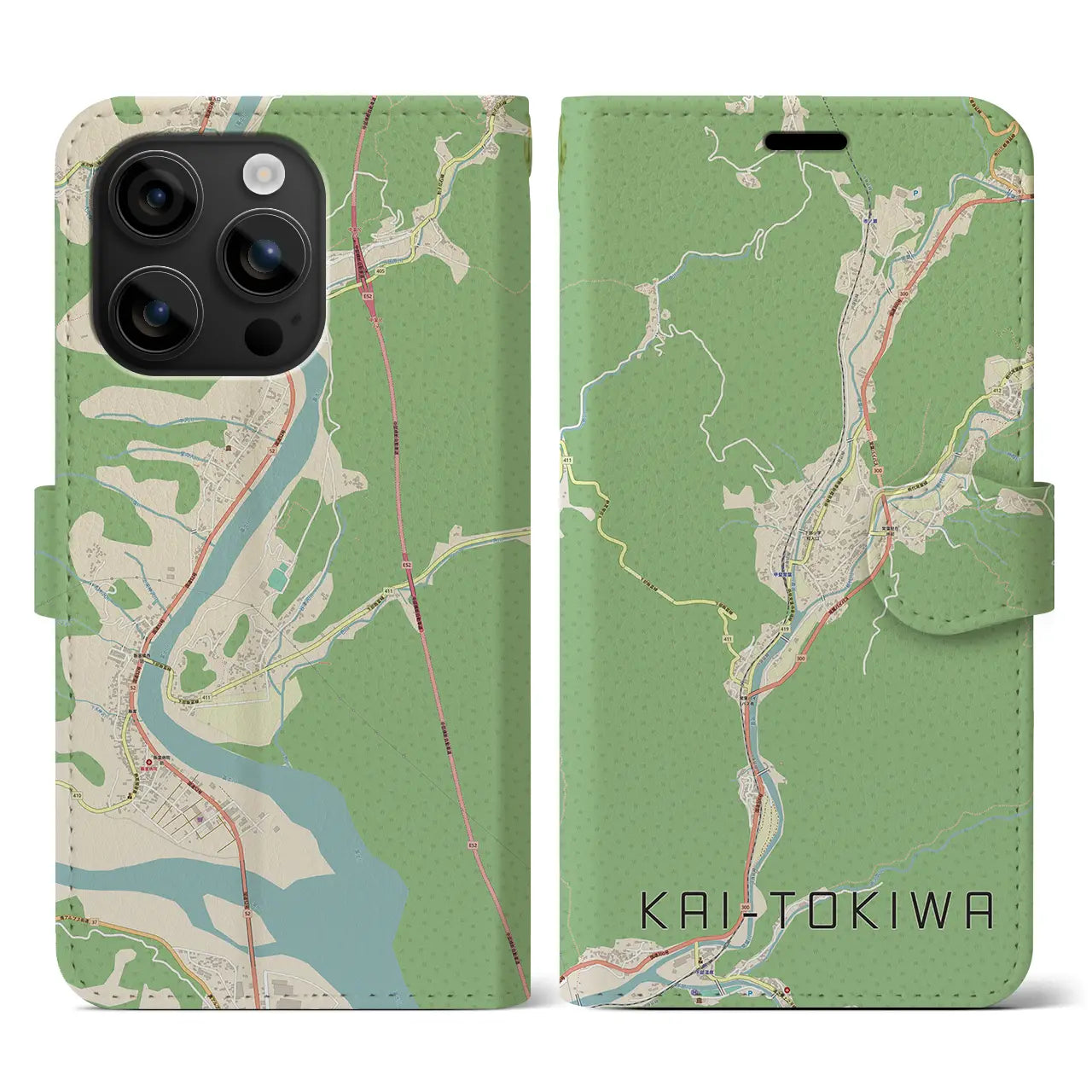 【甲斐常葉(山梨県)】地図柄iPhoneケース(手帳タイプ)ナチュラル・iPhone 16 用