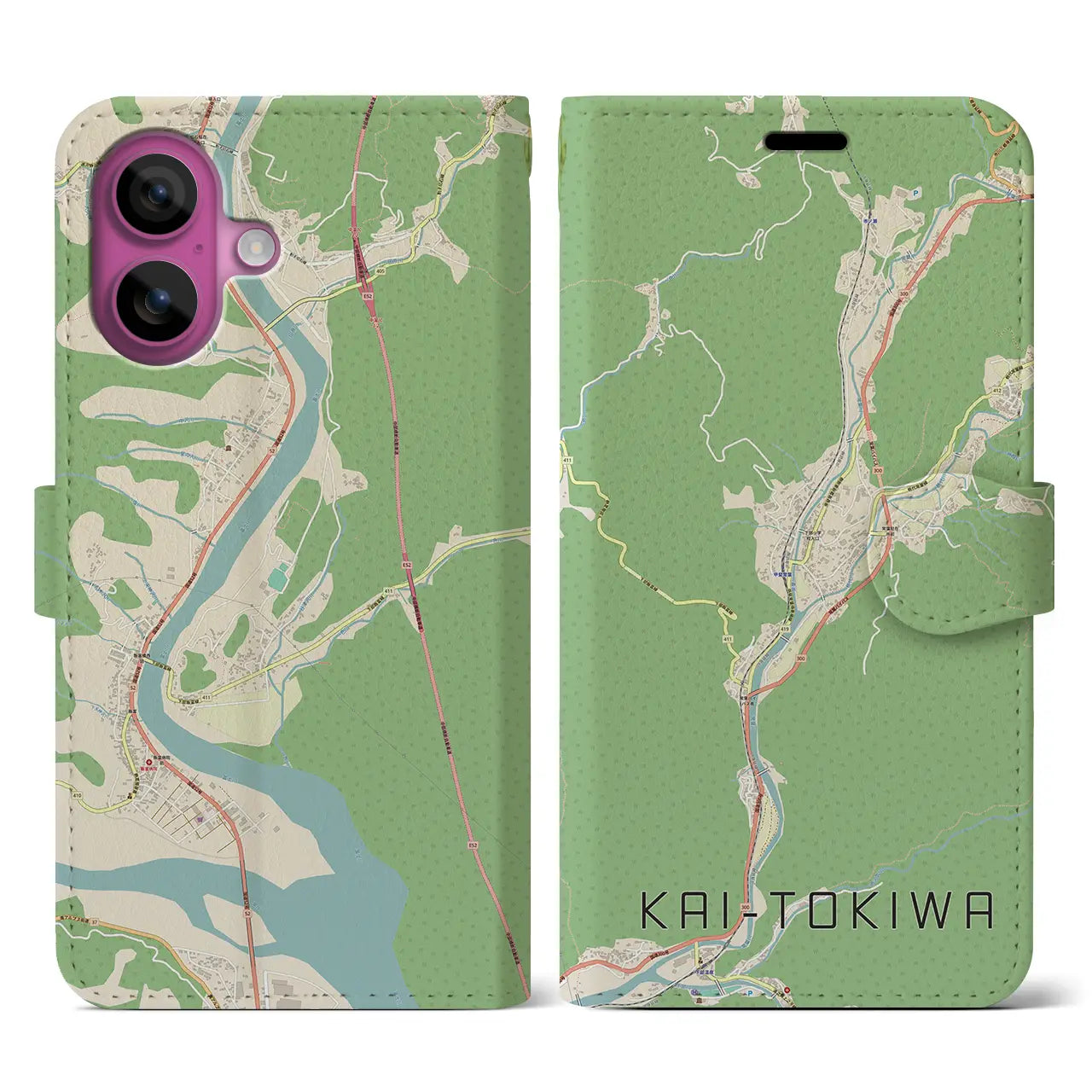 【甲斐常葉(山梨県)】地図柄iPhoneケース(手帳タイプ)ナチュラル・iPhone 16 Pro 用