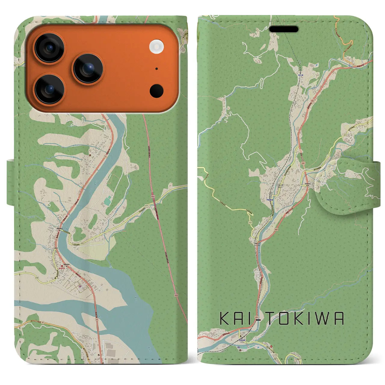 【甲斐常葉(山梨県)】地図柄iPhoneケース(手帳タイプ)ナチュラル・iPhone 17 Pro Max 用