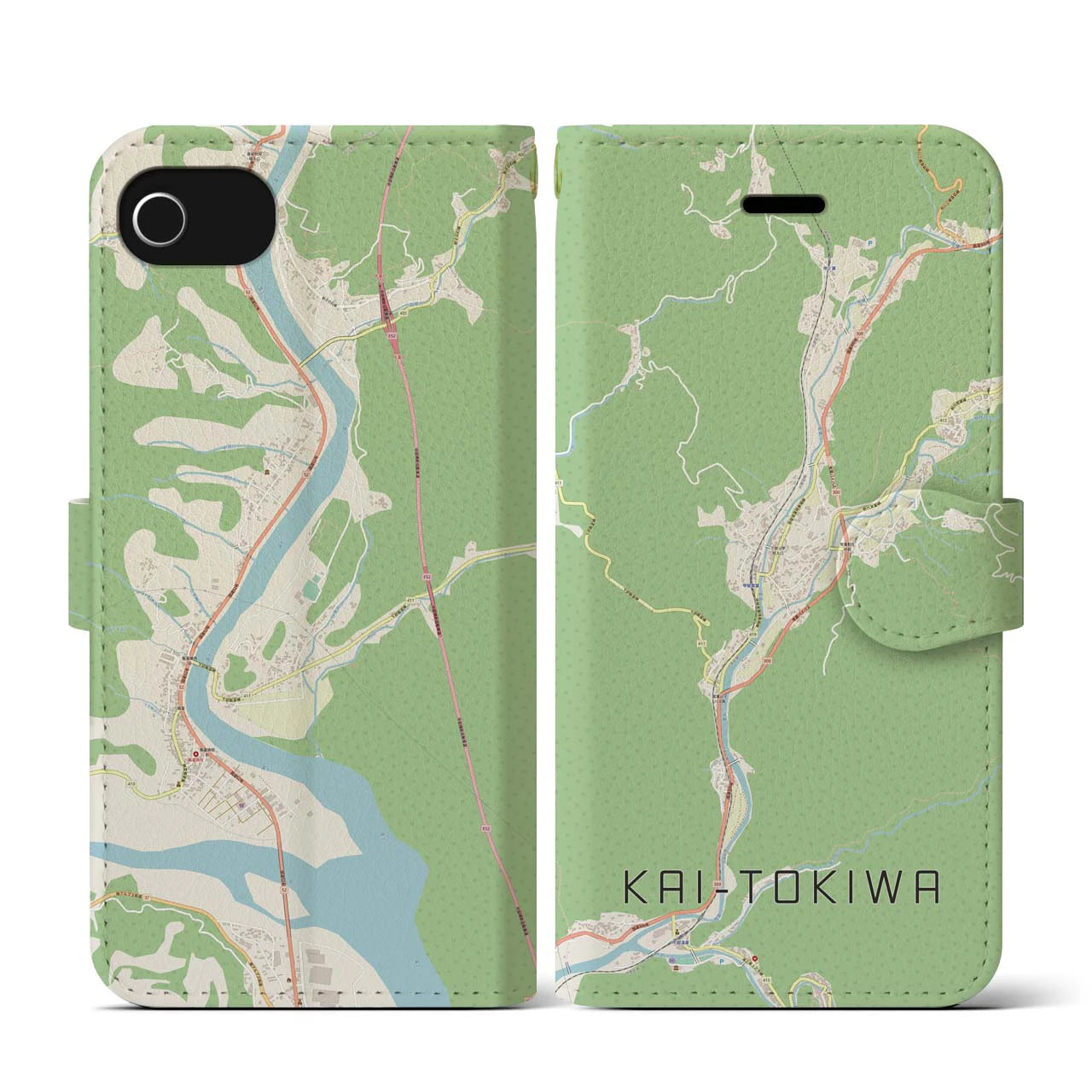 【甲斐常葉(山梨県)】地図柄iPhoneケース(手帳タイプ)ナチュラル・iPhone SE(第3 / 第2世代) / 8 / 7 / 6s / 6 用