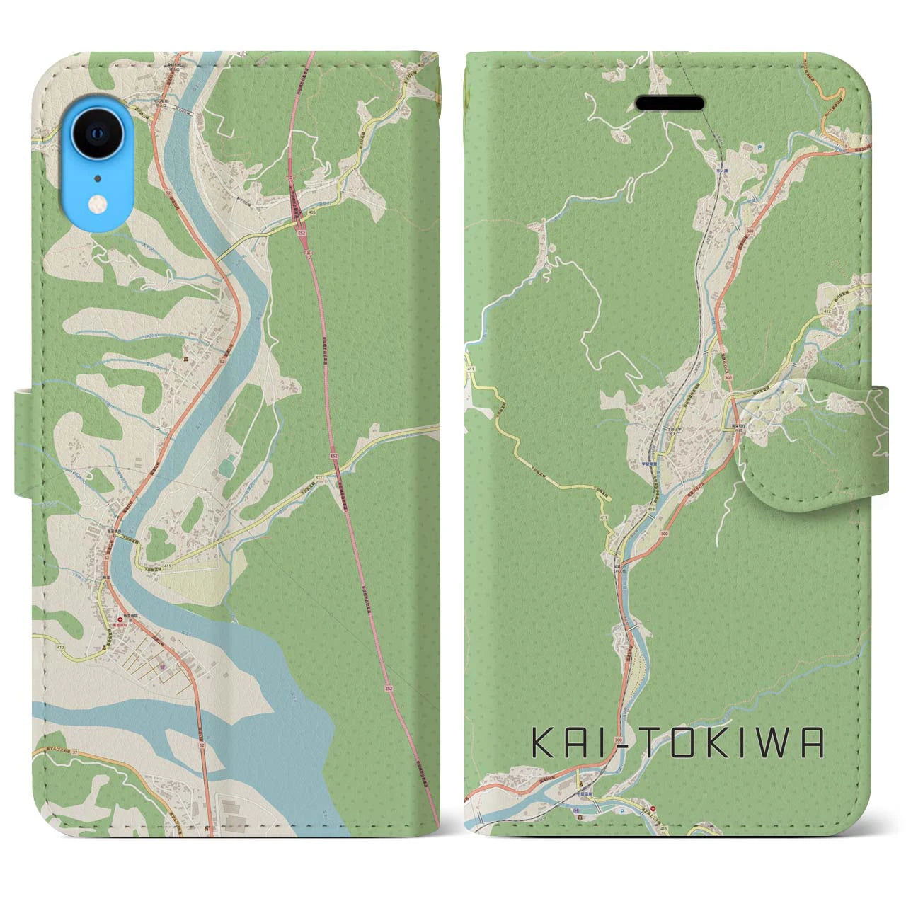【甲斐常葉(山梨県)】地図柄iPhoneケース(手帳タイプ)ナチュラル・iPhone XR 用