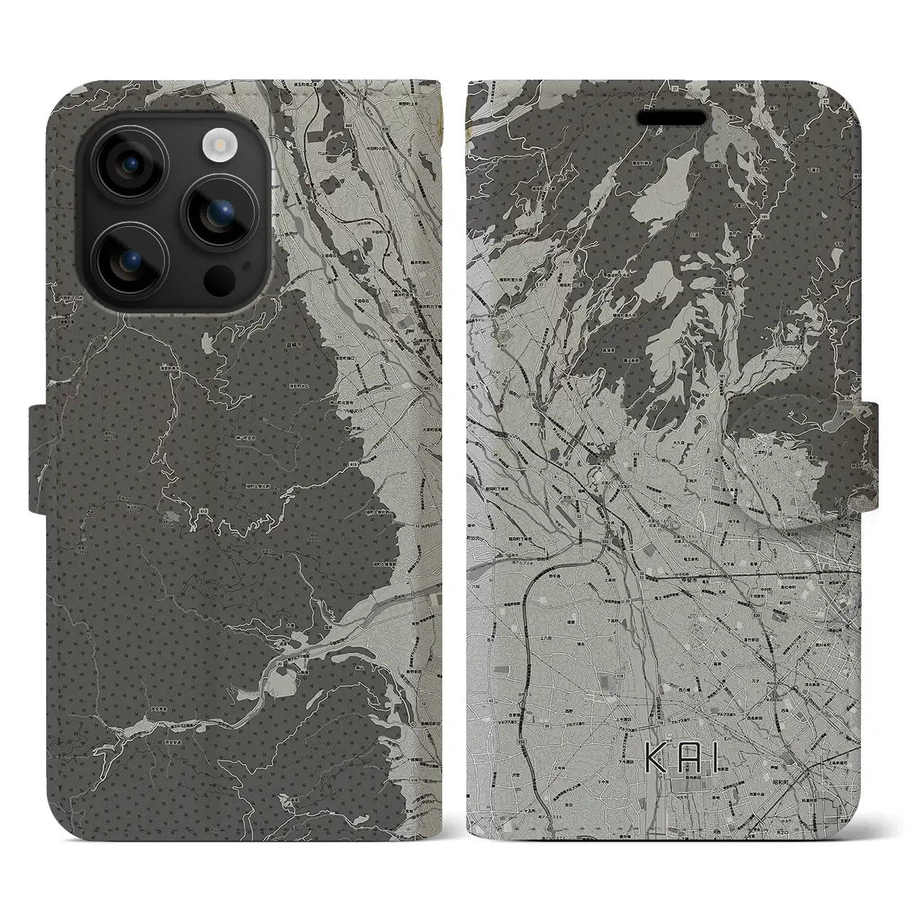 【甲斐(山梨県)】地図柄iPhoneケース(手帳タイプ)モノトーン・iPhone 16 用