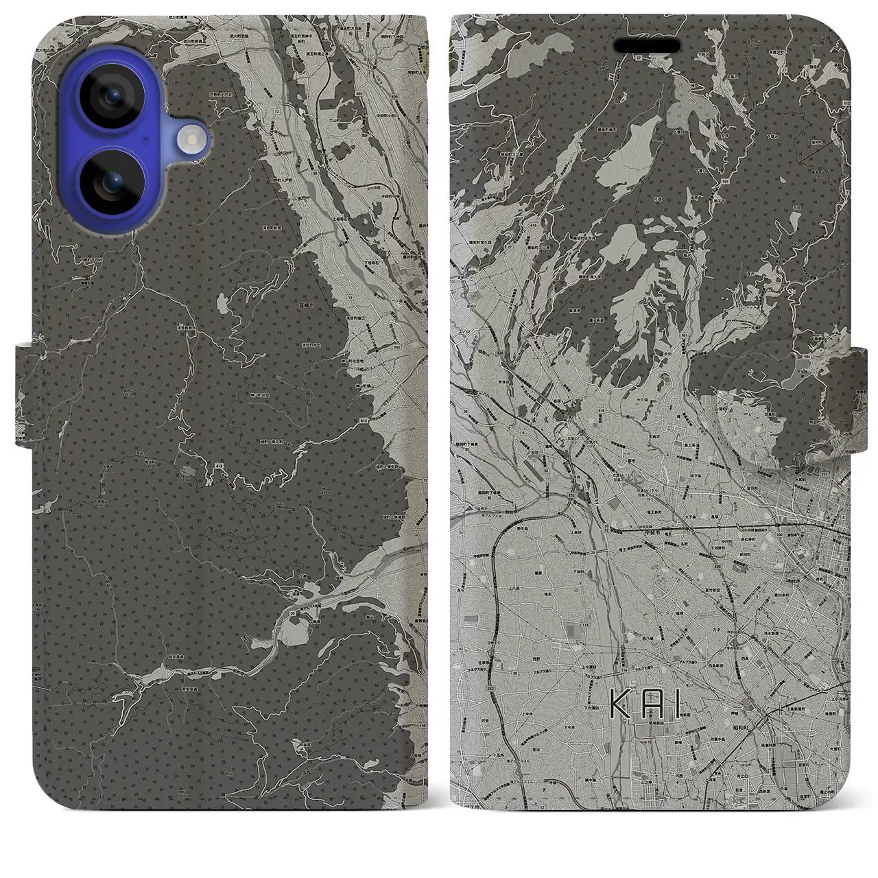 【甲斐(山梨県)】地図柄iPhoneケース(手帳タイプ)モノトーン・iPhone 16 Pro Max 用