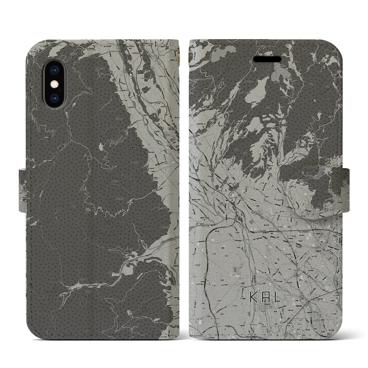 【甲斐(山梨県)】地図柄iPhoneケース(手帳タイプ)モノトーン・iPhone XS / X 用