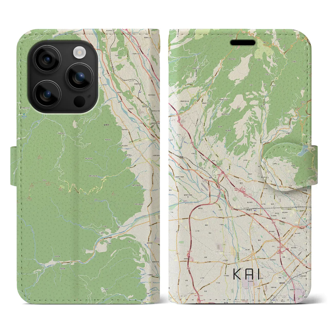 【甲斐(山梨県)】地図柄iPhoneケース(手帳タイプ)ナチュラル・iPhone 16 用