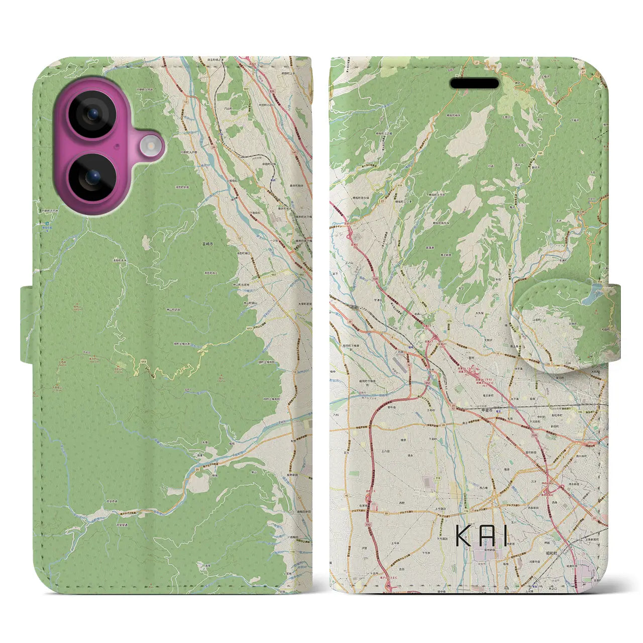 【甲斐(山梨県)】地図柄iPhoneケース(手帳タイプ)ナチュラル・iPhone 16 Pro 用