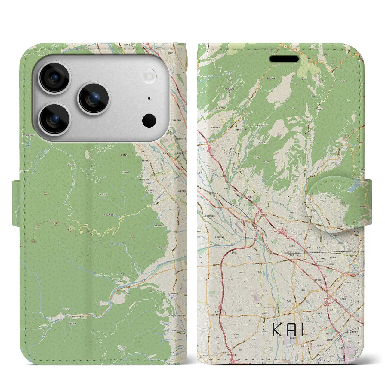 【甲斐(山梨県)】地図柄iPhoneケース(手帳タイプ)ナチュラル・iPhone 17 Pro Max 用
